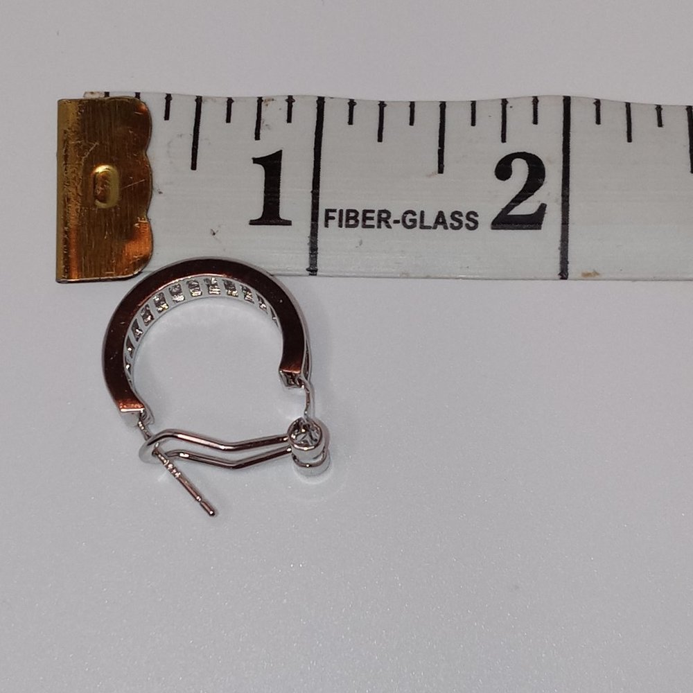 Silver Bezel Diamond Hoops - Picture 7 of 8